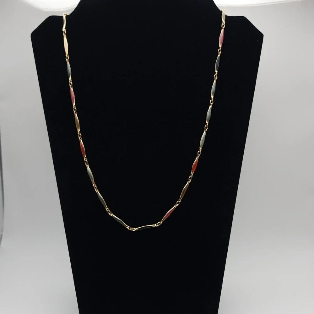 Multicolor Stone Necklace Gold Tone Marquise Link Chain Statement 23 Inch Long - Picture 6 of 6